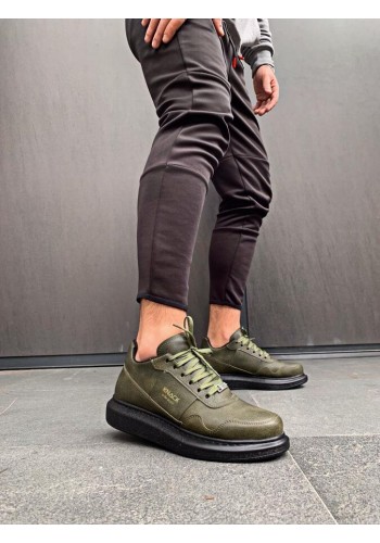 Yüksek Taban Günlük Erkek Ayakkabı Haki Yeşil (siyah Taban)
