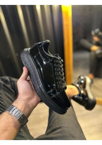 Yüksek Taban Günlük Erkek Ayakkabı Siyah Rugan (siyah Taban)