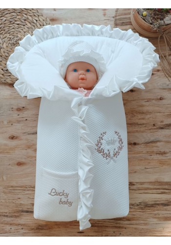 Yenidoğan Ultralüks Fermuarlı Ve Cepli Lucky Baby Nakışlı Bebek Battaniyesi Kundak