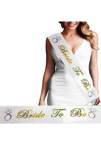 Bride To Be Saten Kuşak Beyaz üzeri Hologramlı Metalize Altın Yazılı 160x9.5 Cm