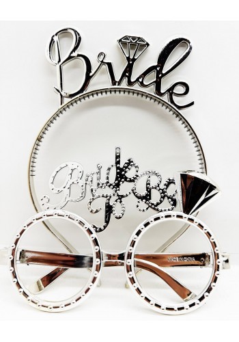 Bride Yazılı Taç Ve Bride To Be Yazılı Gözlük Seti Gümüş Renk