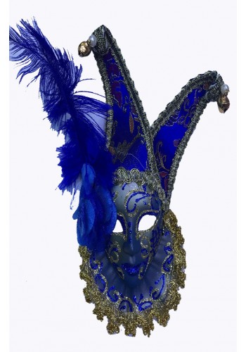 çıngıraklı Dekoratif Tüylü Seramik Maske Mavi Renk