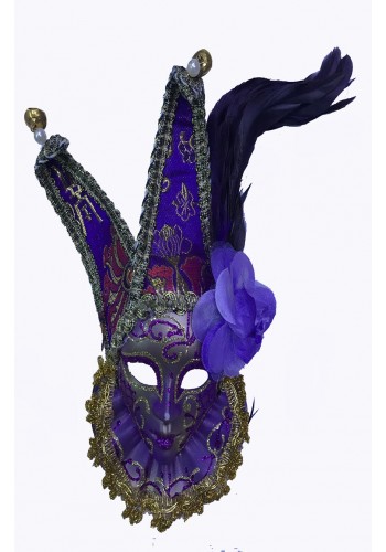 çıngıraklı Dekoratif Tüylü Seramik Maske Mor Renk