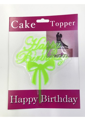 Happy Birthday Yazılı Fiyonklu Pasta Kek çubuğu Yeşil Renk