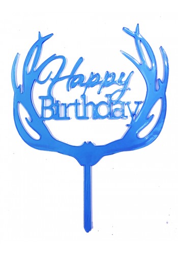 Happy Birthday Yazılı Pasta Süslemesi Kek çubuğu Mavi Renk 13 Cm