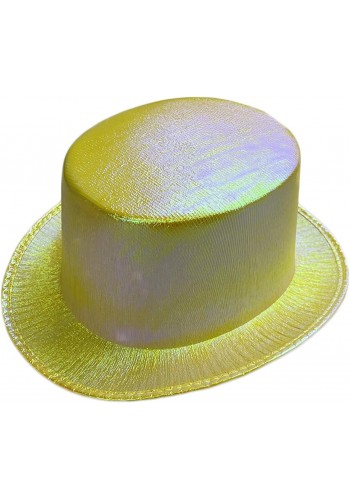 Sarı Renk Işıltılı Hologram Kumaş Kaplama Fötr Silindir şapka Yetişkin Boy