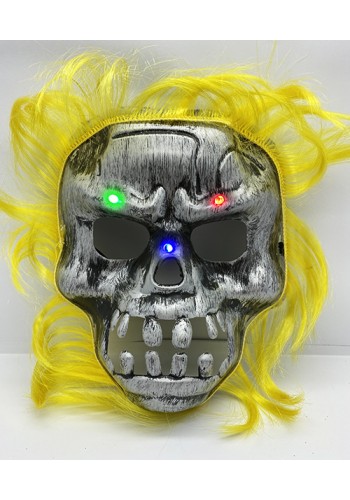 Sarı Saçlı Led Işıklı Kuru Kafa İskelet Korku Maskesi 22x25 Cm