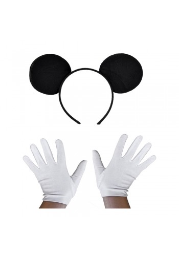 Siyah Mickey Mouse Tacı Ve Beyaz Eldiven Seti