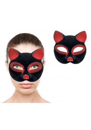 Siyah Renk Kırmızı Simli Süet Kaplama Kedi Maskesi 18x14 Cm