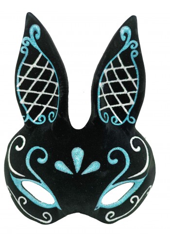 Siyah Renk Mavi Beyaz Simli Siyah Süet Kaplama Tavşan Maskesi 18x16 Cm