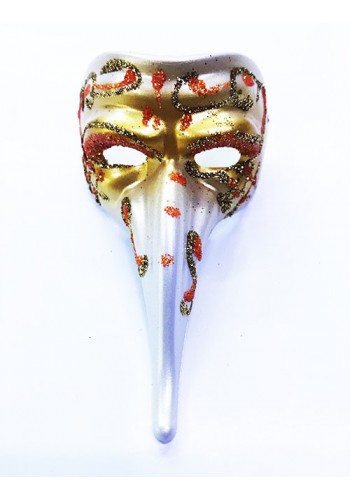 Turuncu Renk İşlemeli Seramik Malzemeden İmal Venedik Uzun Maske Magnet