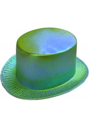 Yeşil Renk Işıltılı Hologram Kumaş Kaplama Fötr Silindir şapka Yetişkin Boy