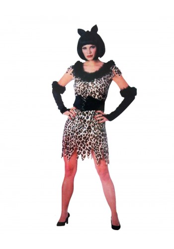 Yetişkin Bayan Leopar Kostümü  - Kedi Kız Kostümü - Taş Devri Kostümü
