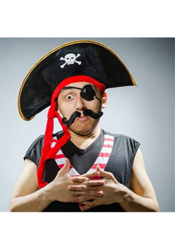 Yetişkin Boy Kadife Kaptan Jack Sparrow Korsan şapkası Ve Plastik Korsan Göz Maskesi