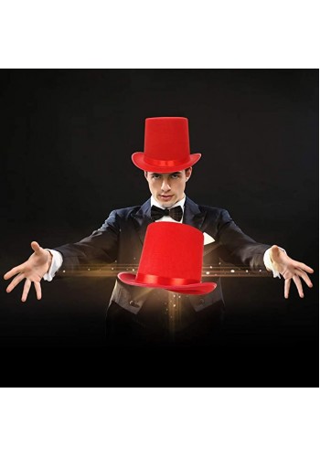 Yetişkinler İçin Kırmızı Renk Ringmaster Sihirbaz şapkası Fötr şapka 15 Cm