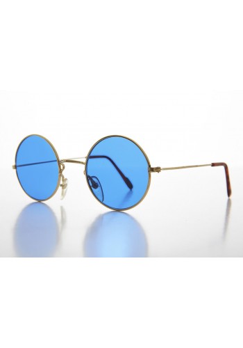 Yuvarlak Cam John Lennon Tarzı Gold çerçeveli Mavi Gözlük