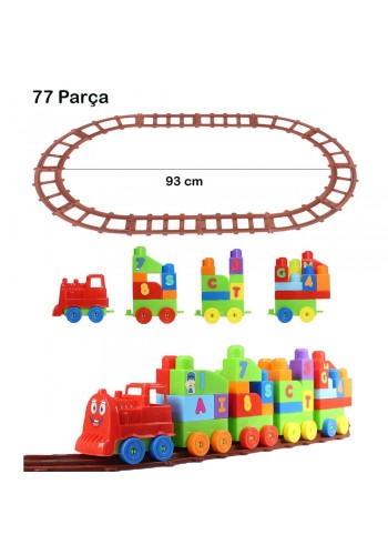 Play Blox Oyuncak Tren Seti 77 Parça Sayılar ve Alfabe Treni Parlak Renkler Mega Blok Seti